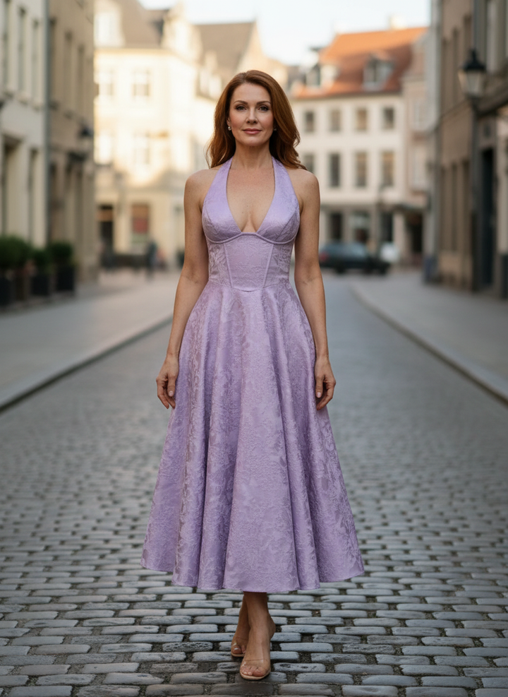 Amara | Jacquard Halter Midi Dress