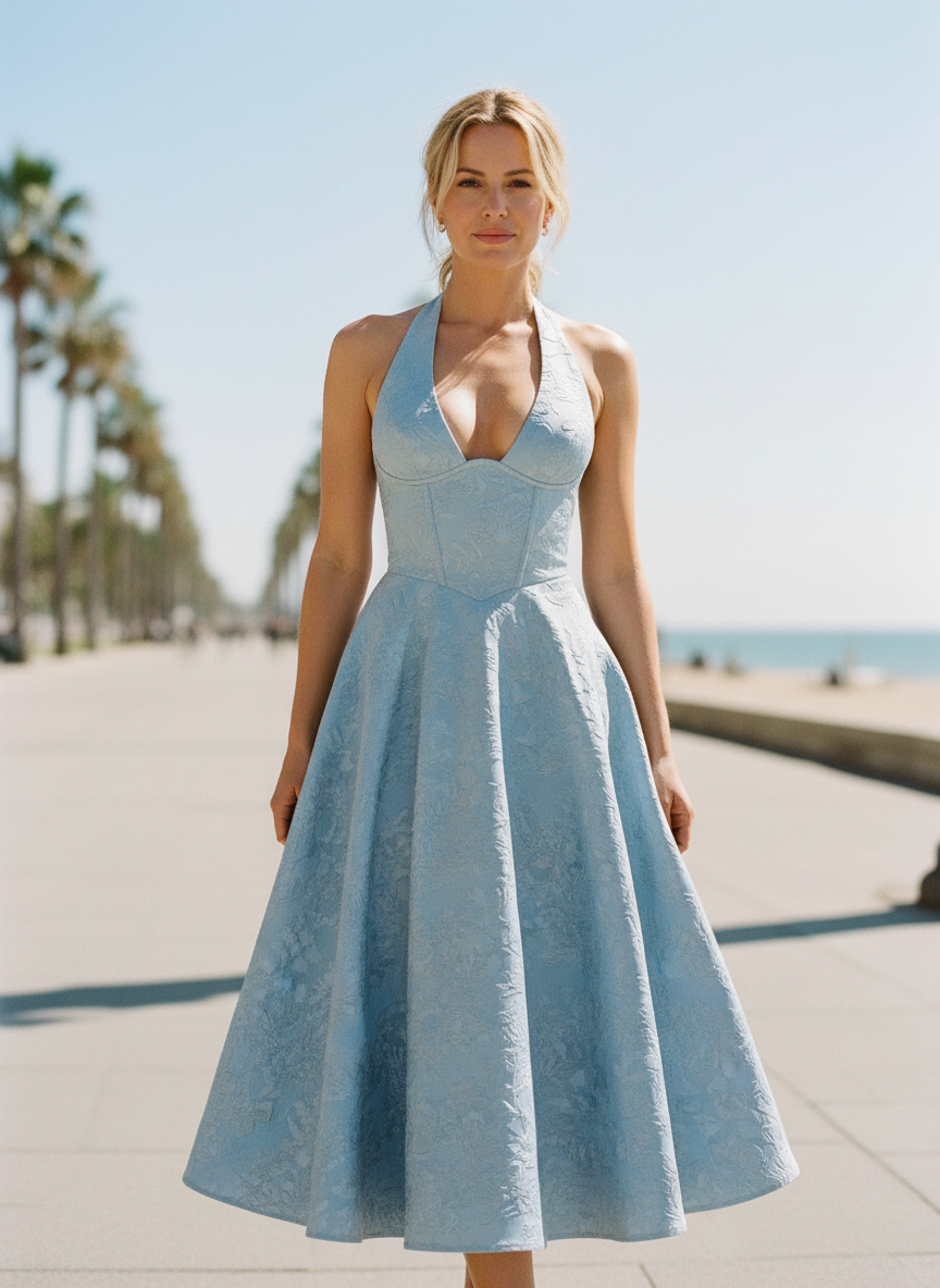Amara | Jacquard Halter Midi Dress