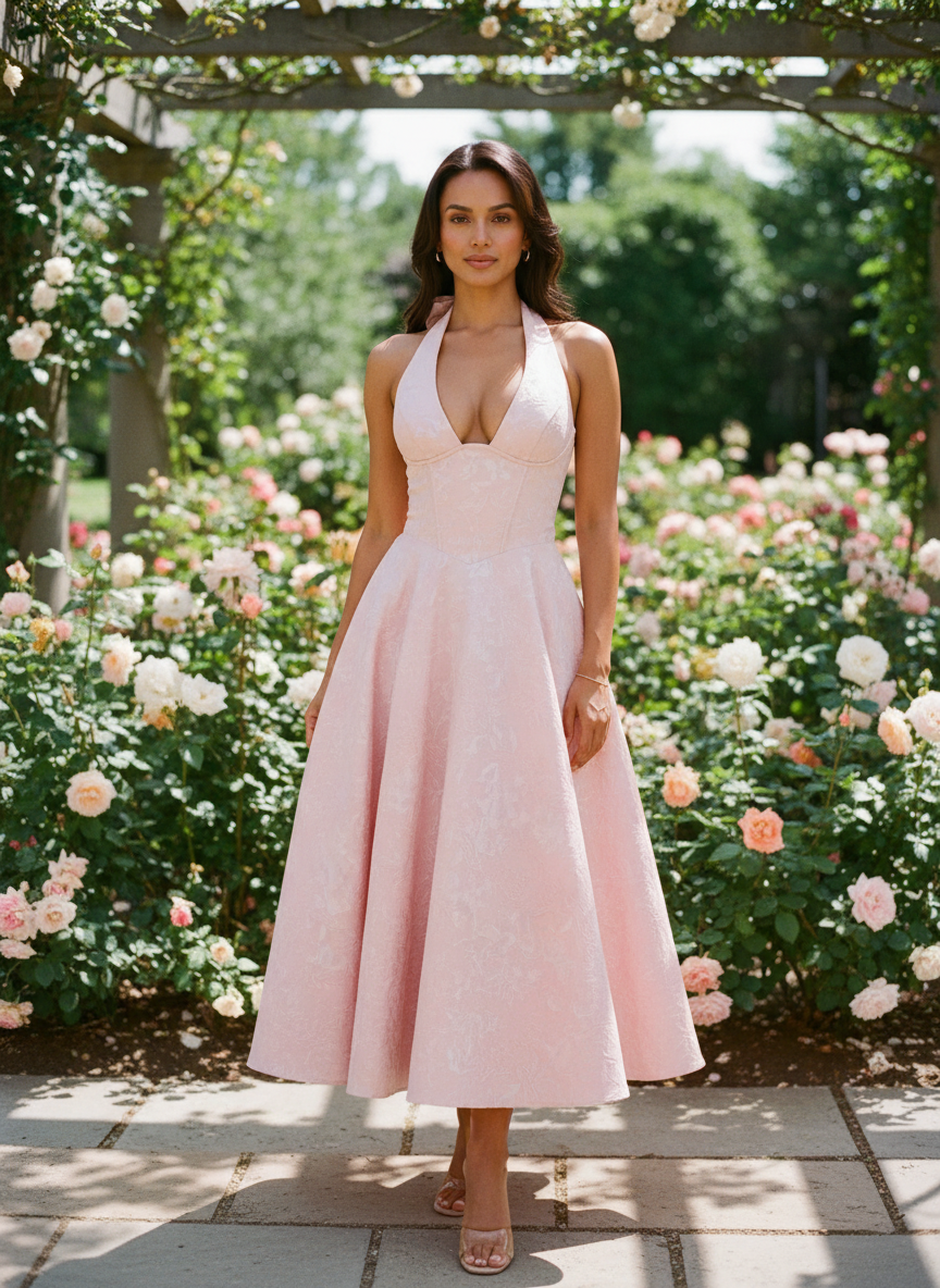 Amara | Jacquard Halter Midi Dress