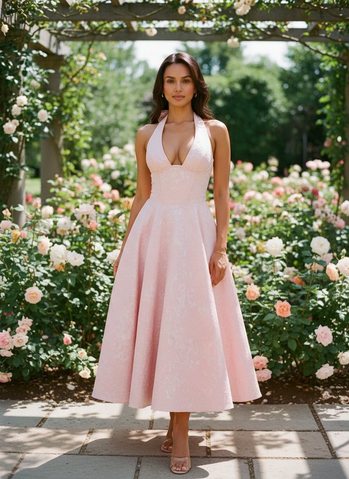 Amara | Jacquard Halter Midi Dress