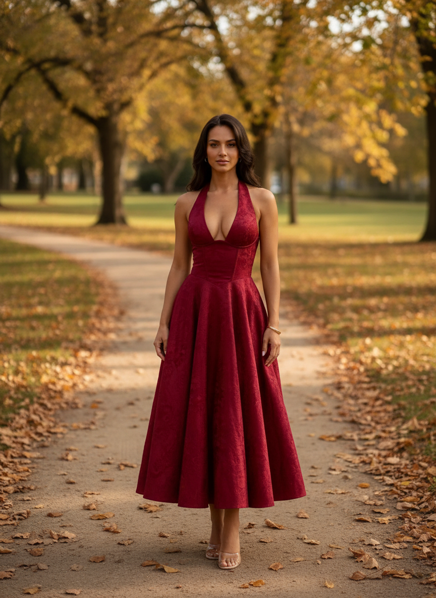 Amara | Jacquard Halter Midi Dress