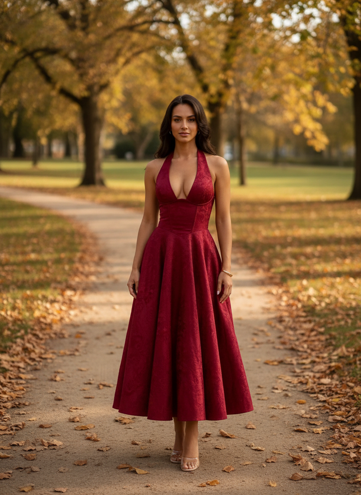 Amara | Jacquard Halter Midi Dress