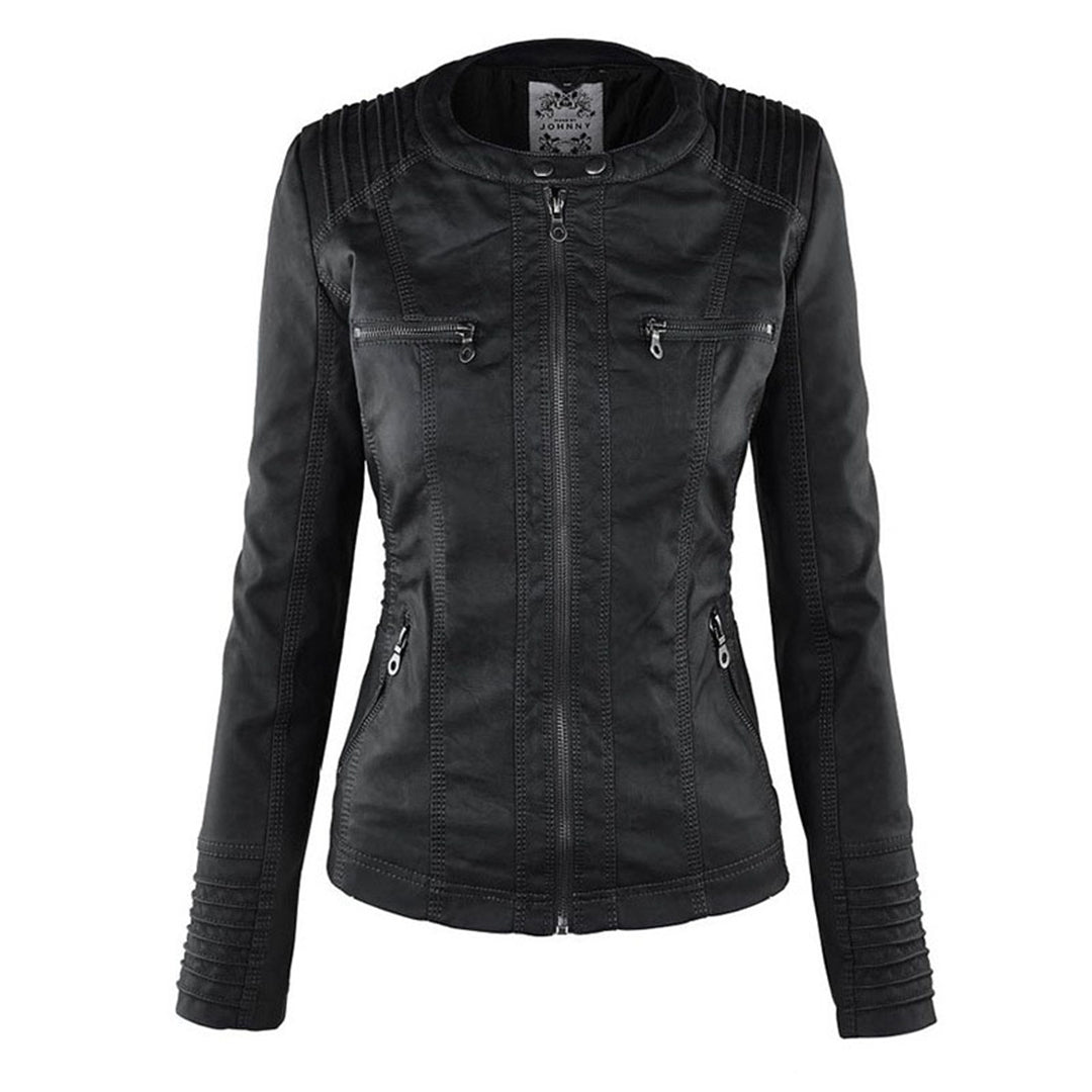 Harlow quilted-shoulder jacket in black, competitor reference photo