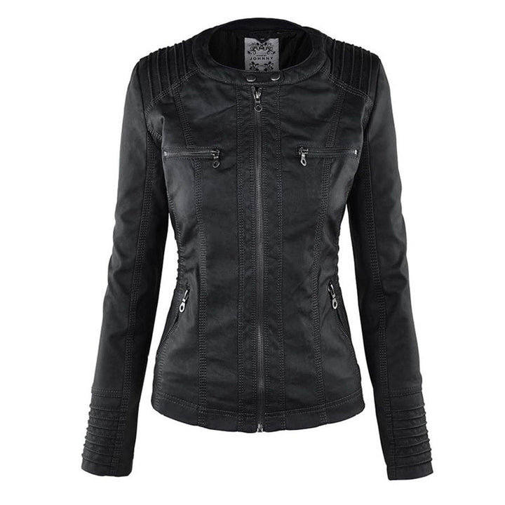 Harlow quilted-shoulder jacket in black, competitor reference photo