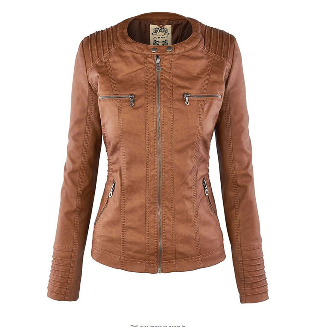 Harlow quilted-shoulder jacket in light brown, competitor reference photo