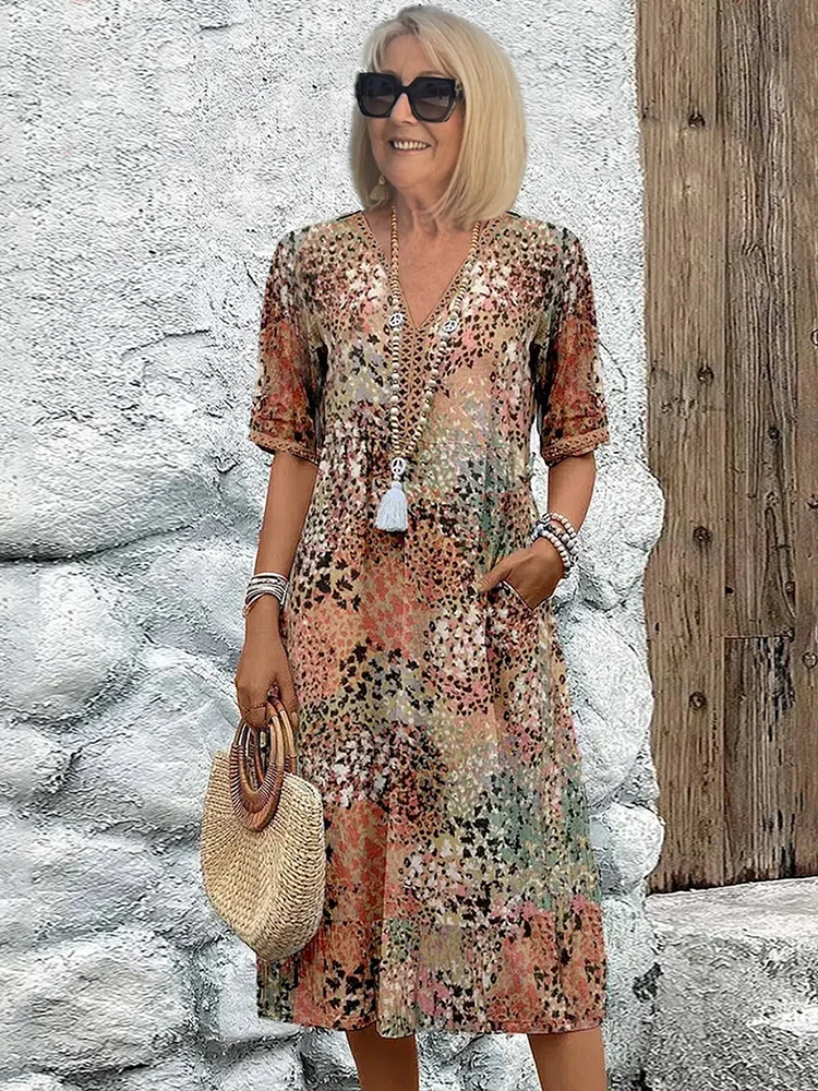 Susanne | Painterly Midi Dress with Tummy Coverage