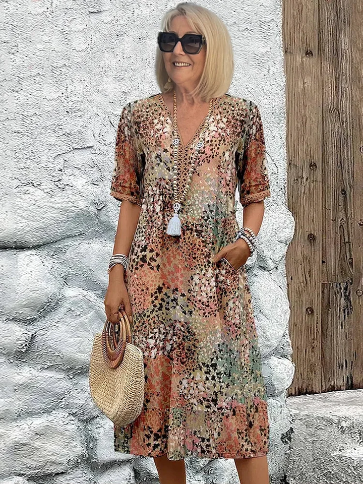 Susanne | Painterly Midi Dress with Tummy Coverage