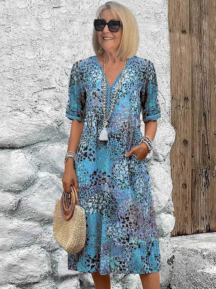 Susanne | Painterly Midi Dress with Tummy Coverage