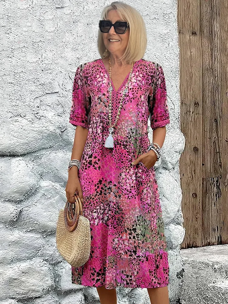 Susanne | Painterly Midi Dress with Tummy Coverage