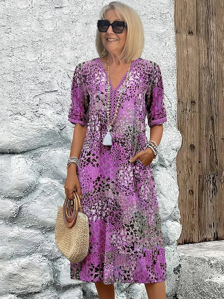 Susanne | Painterly Midi Dress with Tummy Coverage