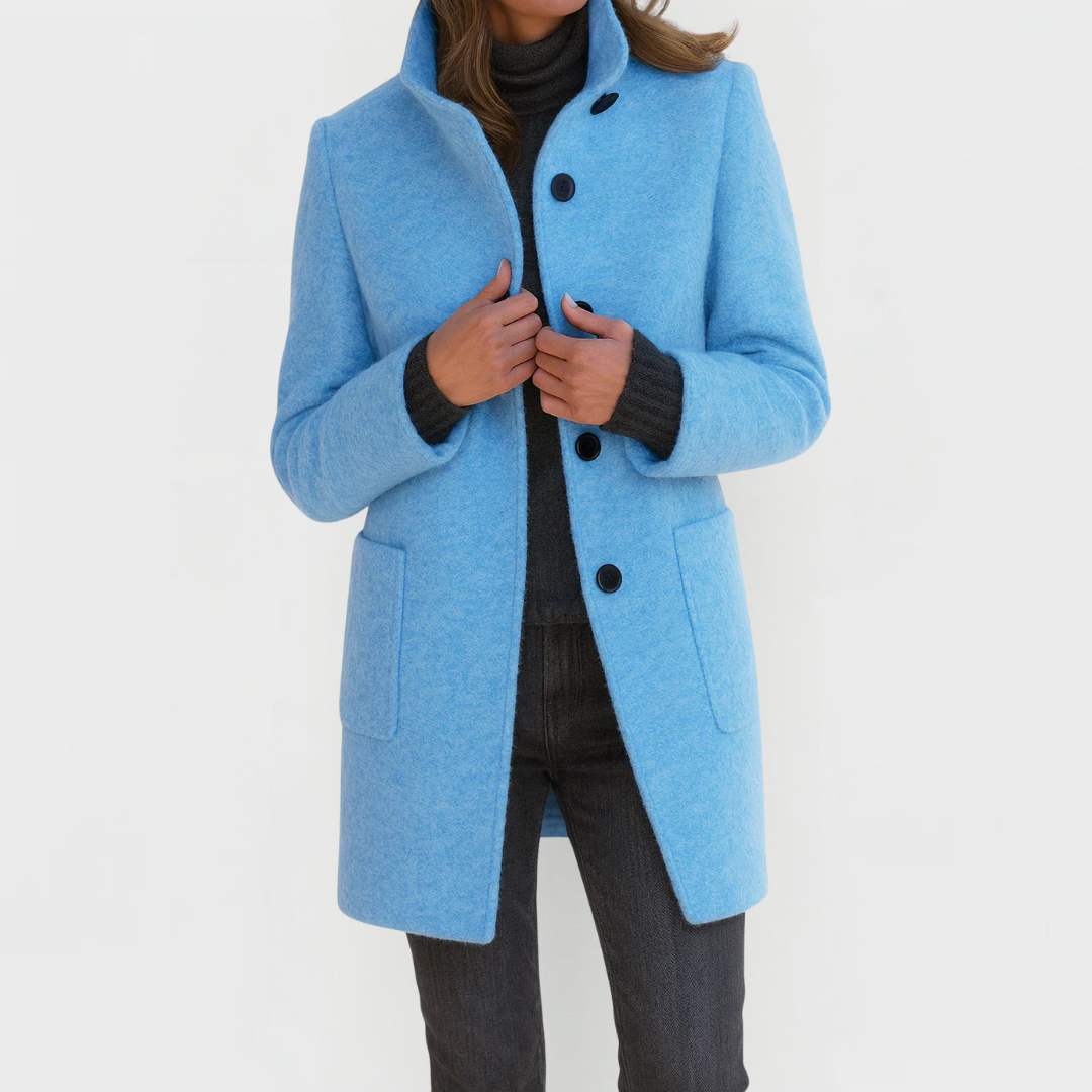 Genevieve wool-blend midi coat in light blue, front view