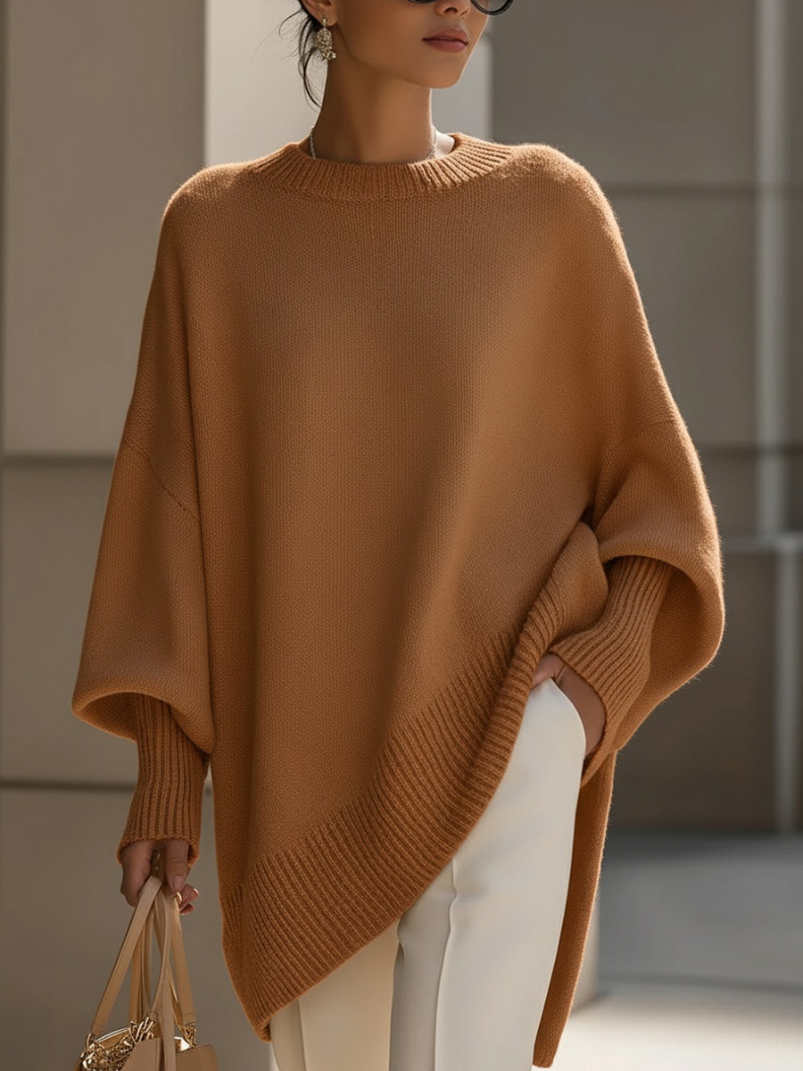 Eugenie oversized relaxed-fit sweater in caramel, front view