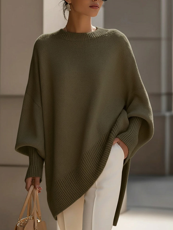Eugenie oversized relaxed-fit sweater in olive green, front view