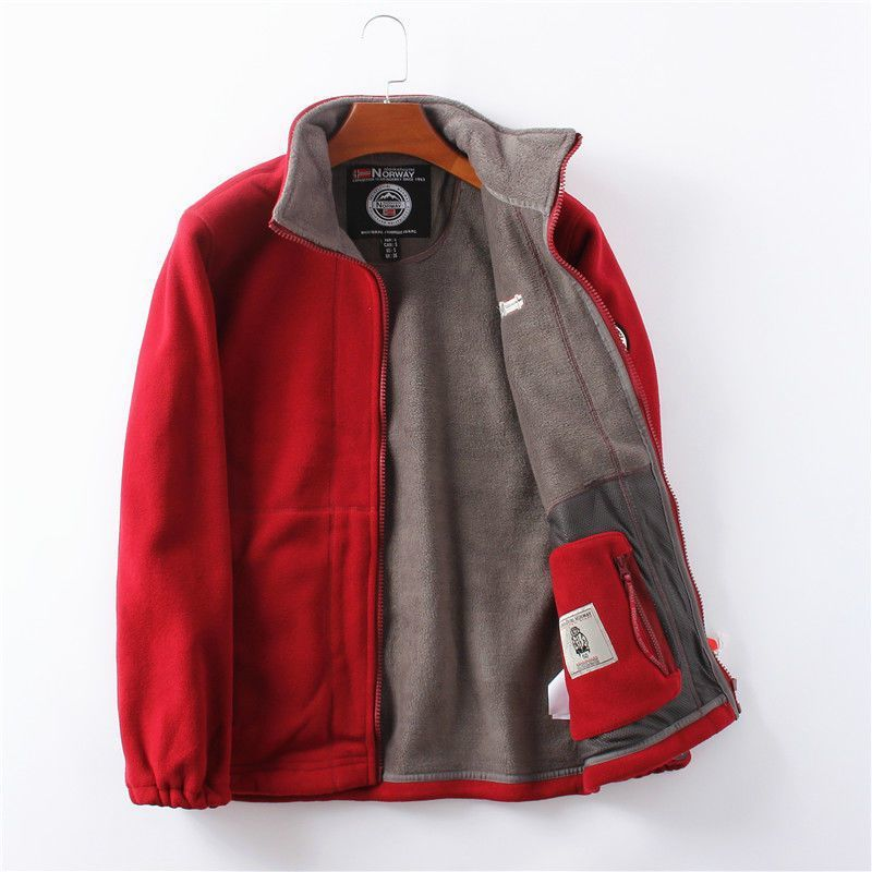 Kestrel fleece jacket Red — open on hanger
