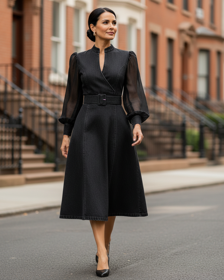 Gia Denim Wrap Dress - Black