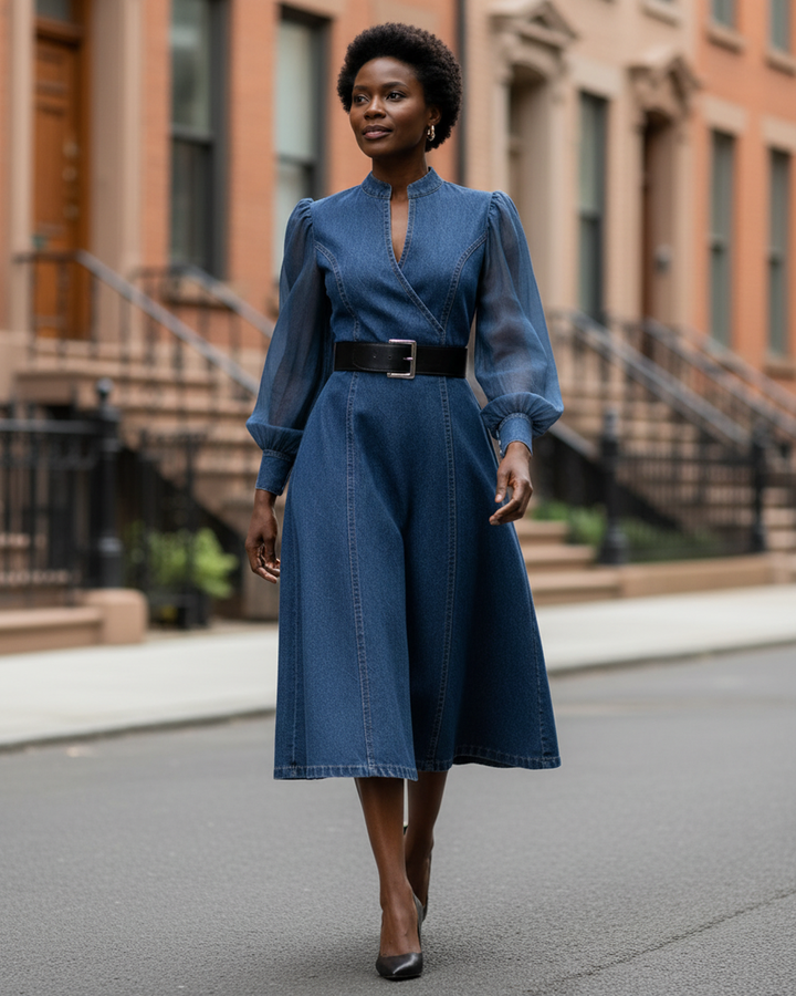 Gia Denim Wrap Dress - Navy