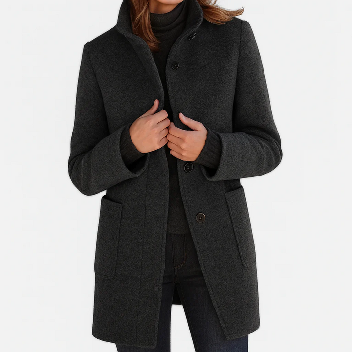 Genevieve soft brushed midi coat in anthracite, front view