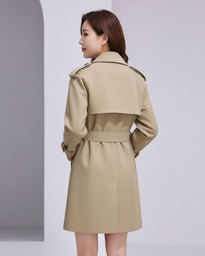 Leonie belted mini trench coat in beige, back view