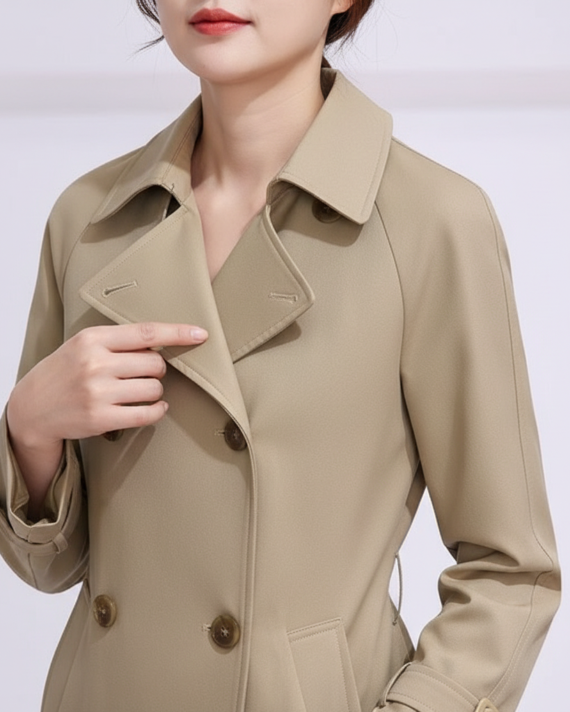 Leonie belt buckle and button detail, beige