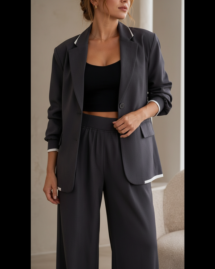 Odile blazer lapel and contrast trim detail, grey