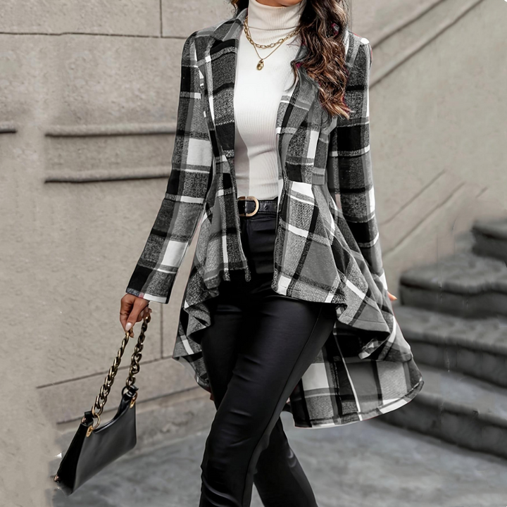 Pearl | Plaid High-Low Peplum Coat