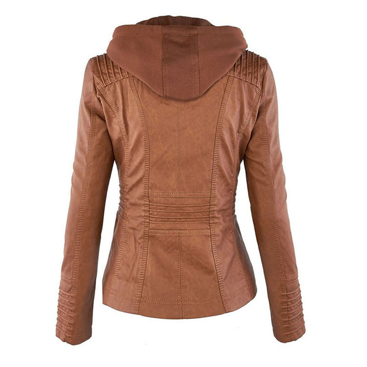 Harlow quilted-shoulder jacket in light brown, back view
