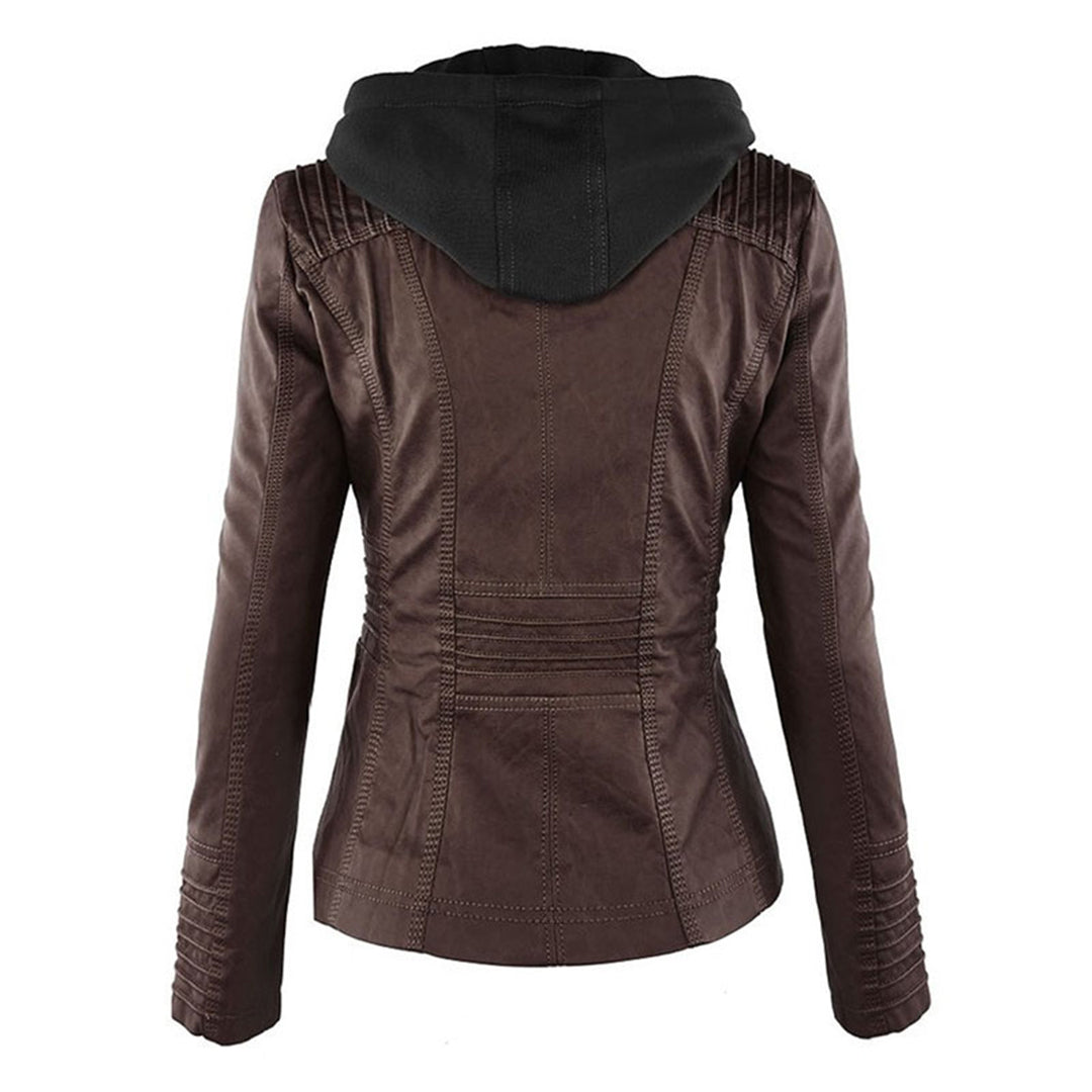 Harlow quilted-shoulder jacket in dark brown, back view