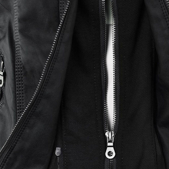 Harlow jacket front zipper and lining detail, black