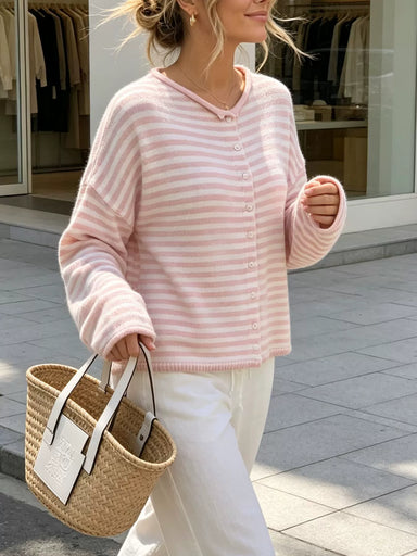 Beatrice Striped Cardigan - Pink/White