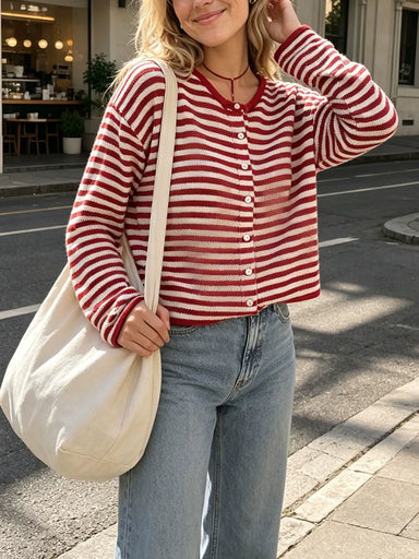 Beatrice Striped Cardigan - Red/White