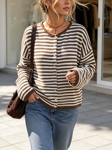 Beatrice Striped Cardigan - Brown/Cream