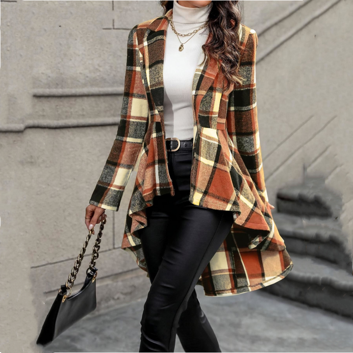 Pearl | Plaid High-Low Peplum Coat