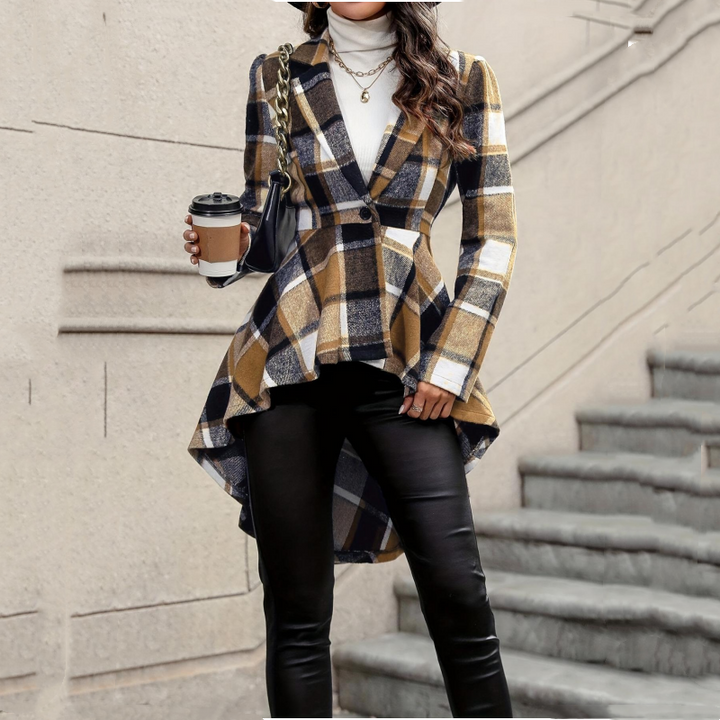 Pearl | Plaid High-Low Peplum Coat