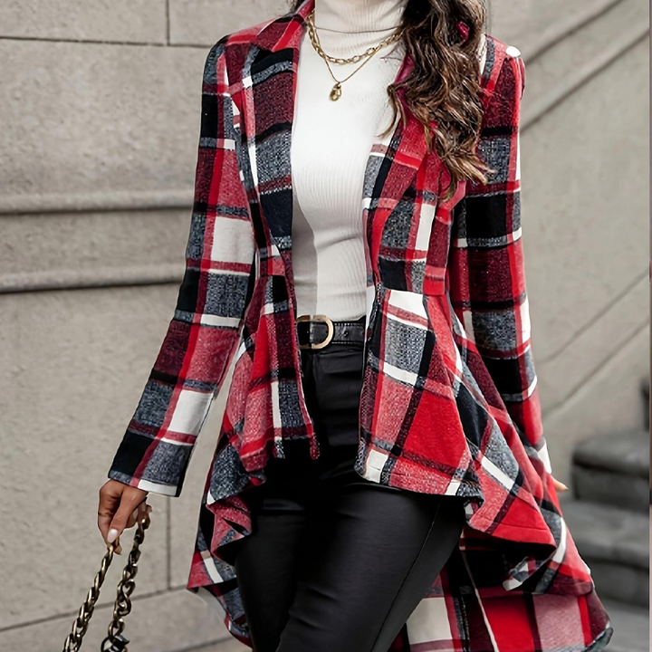 Pearl | Plaid High-Low Peplum Coat